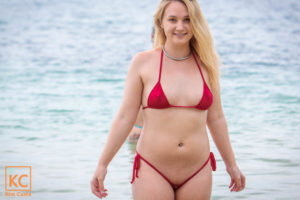 Kim Cums: Berry Red Micri-bikini I