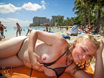 Mesh Bikini on Waikiki Topless Pierced Nipples